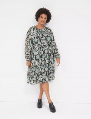 Sukienka Mini Damskie Lane Bryant Lurex Ruffle-Trim Notch-Neck Turkusowe | DRI626CB