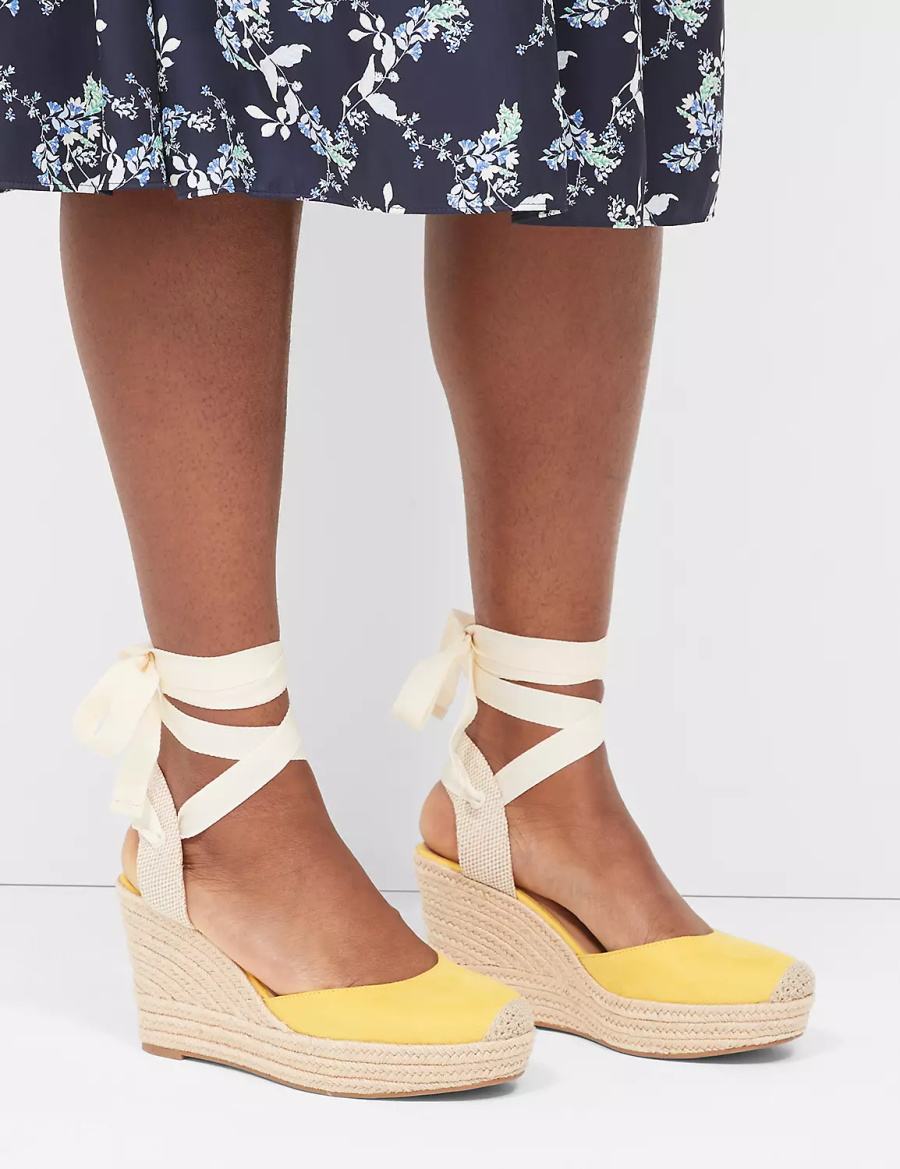 Sandały na Koturnie Damskie Lane Bryant Dream Cloud Ankle-Tie Espadrille Żółte | WNB2286JR