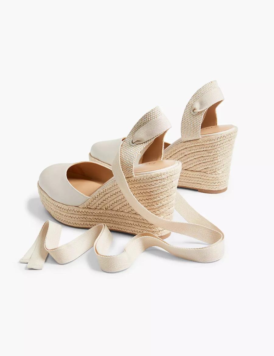 Sandały na Koturnie Damskie Lane Bryant Dream Cloud Ankle-Tie Espadrille Białe | DZQ2258OM