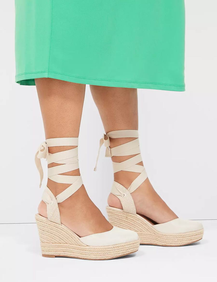 Sandały na Koturnie Damskie Lane Bryant Dream Cloud Ankle-Tie Espadrille Białe | DZQ2258OM