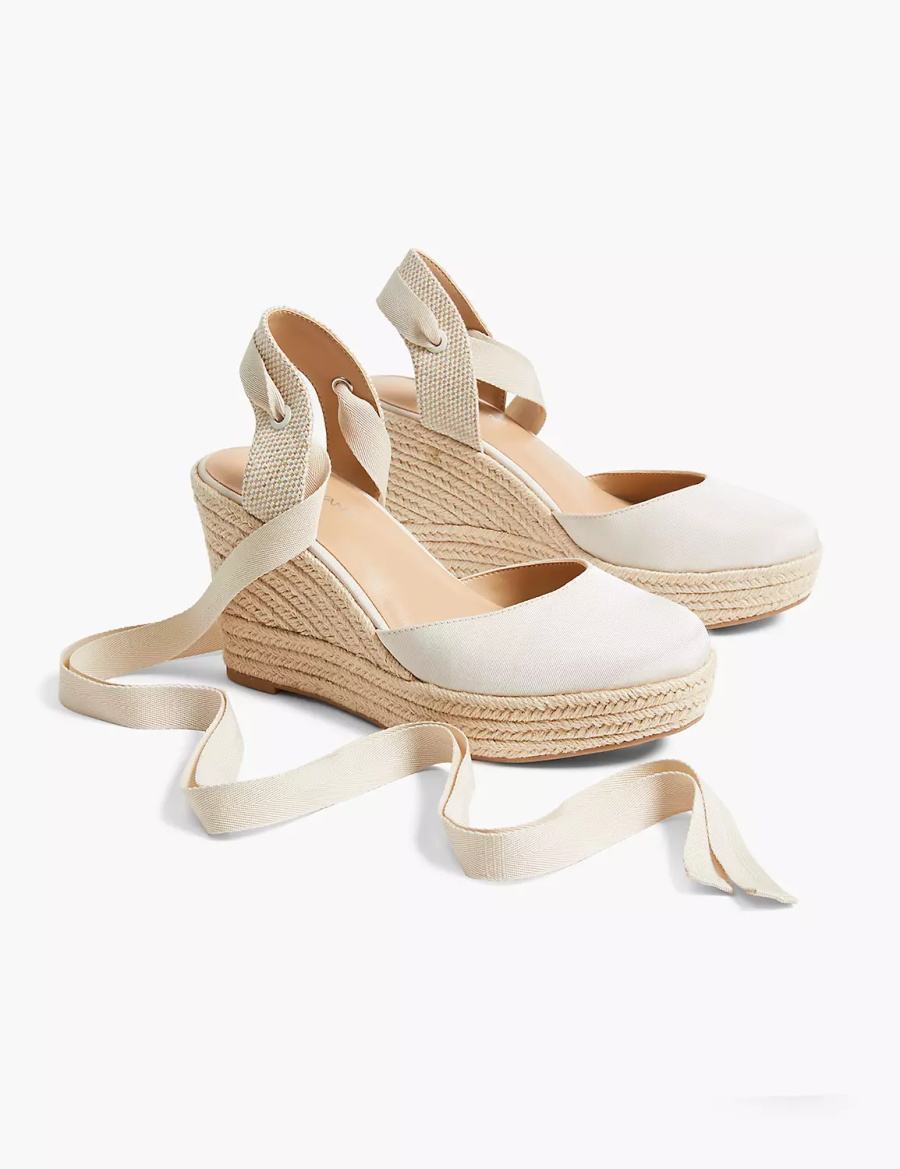 Sandały na Koturnie Damskie Lane Bryant Dream Cloud Ankle-Tie Espadrille Białe | DZQ2258OM