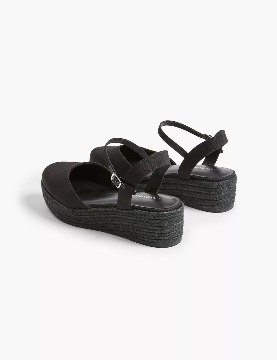 Sandały na Koturnie Damskie Lane Bryant Dream Cloud Ankle-Strap Espadrille Czarne | FOU2494IX